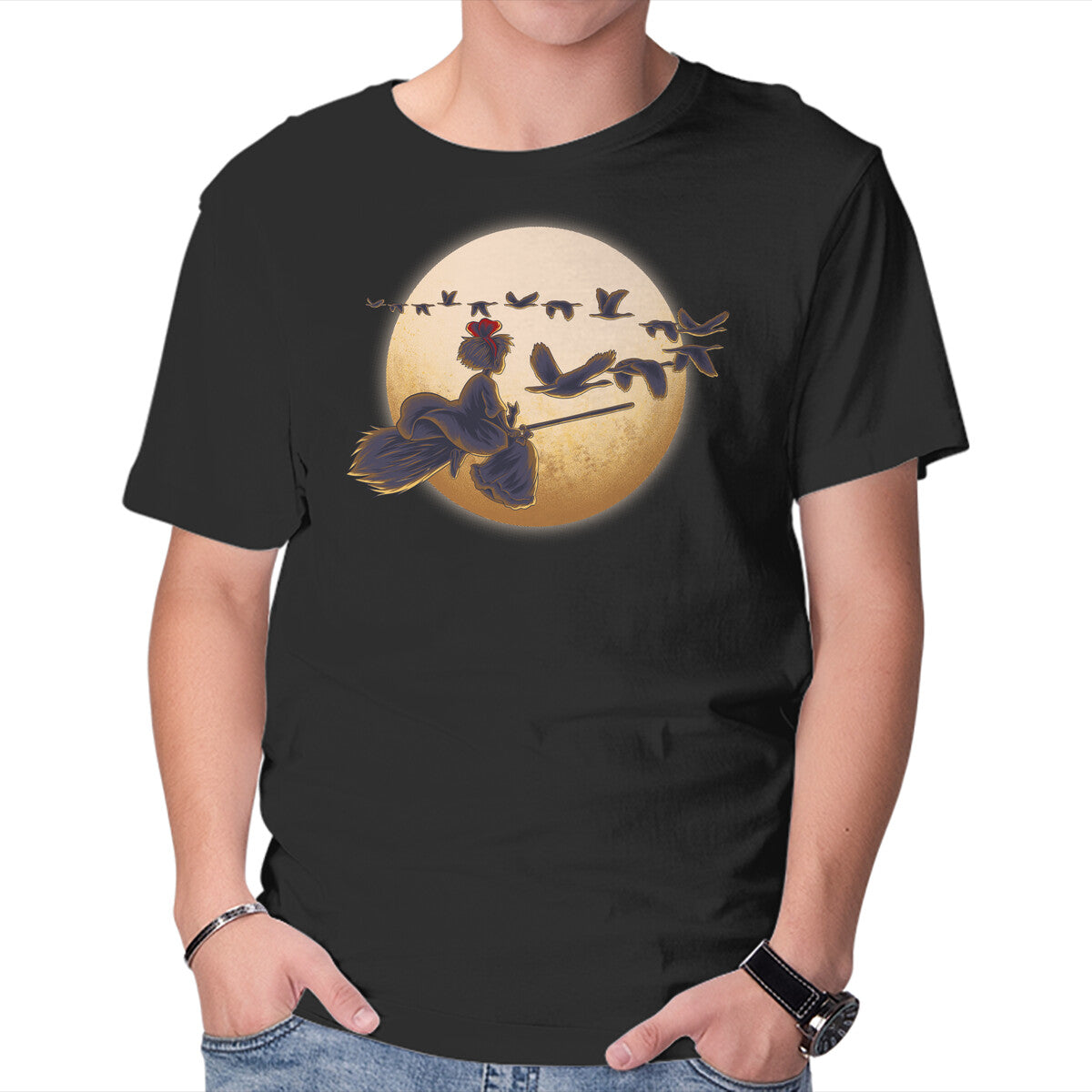 Young Witch Moon – Cat Graphic T-Shirt in black, product display