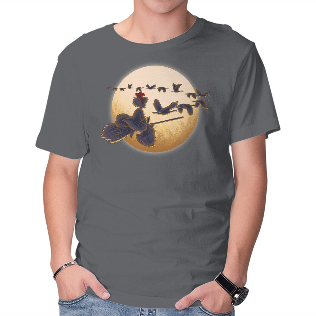 Young Witch Moon – Cat Graphic T-Shirt in charcoal, product display
