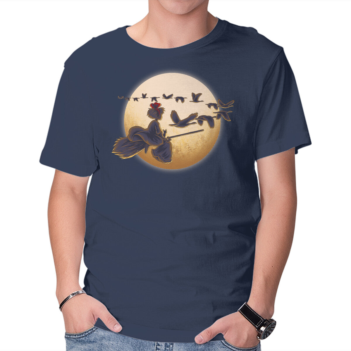 Young Witch Moon – Cat Graphic T-Shirt in navy, product display