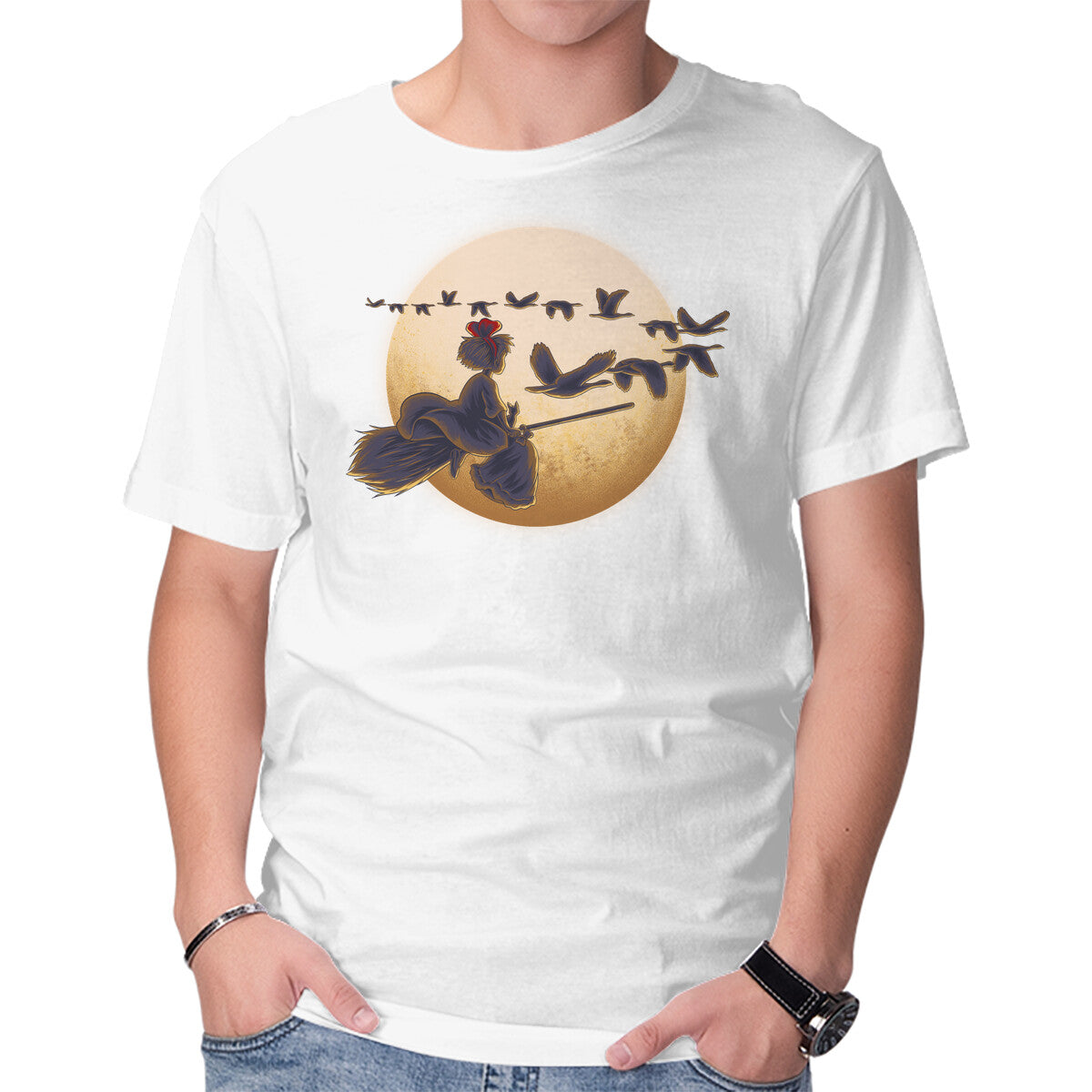 Young Witch Moon – Cat Graphic T-Shirt in white, product display