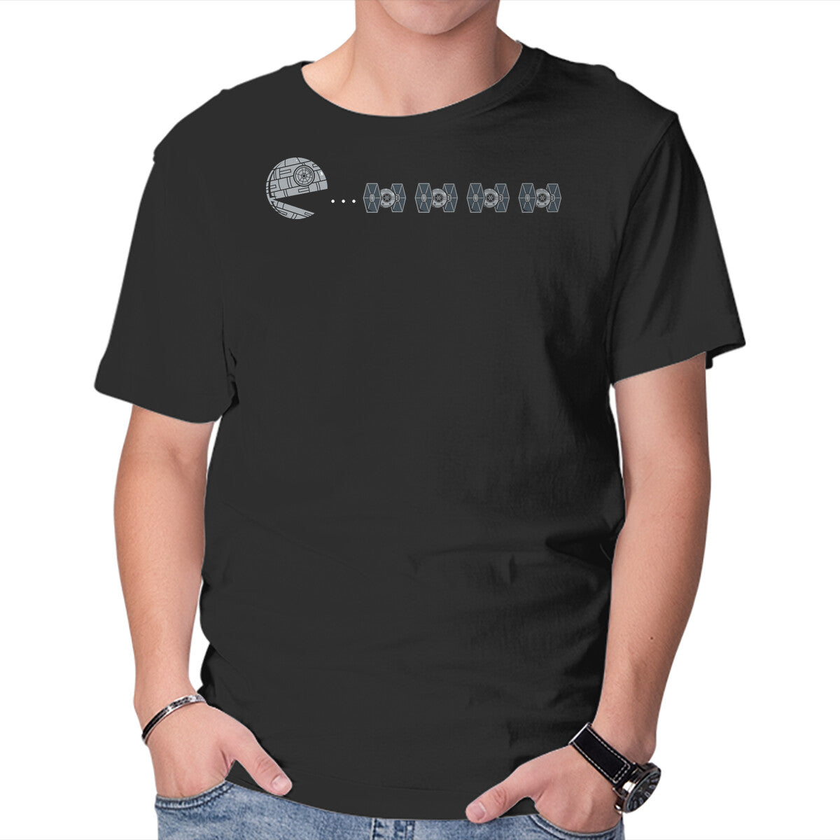 Pac Death Star – Sci-Fi Graphic T-Shirt in black, product display