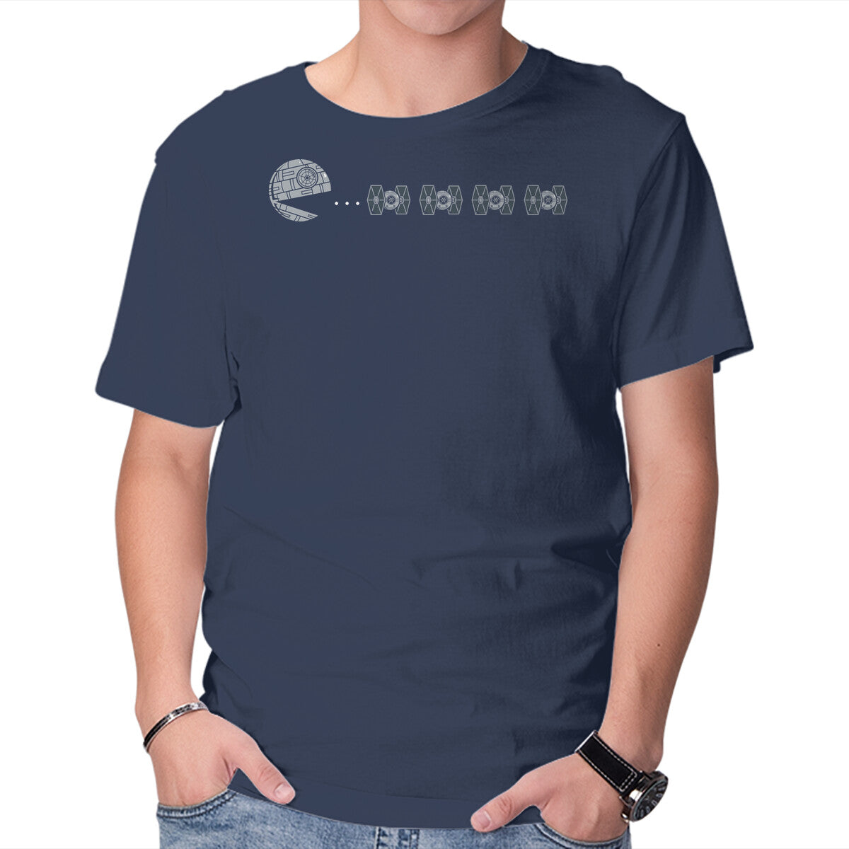 Pac Death Star – Sci-Fi Graphic T-Shirt in navy, product display