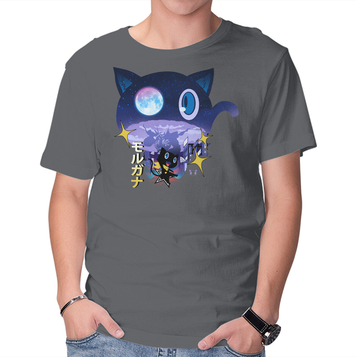 Morgana Night – Anime Graphic T-Shirt in charcoal, product display