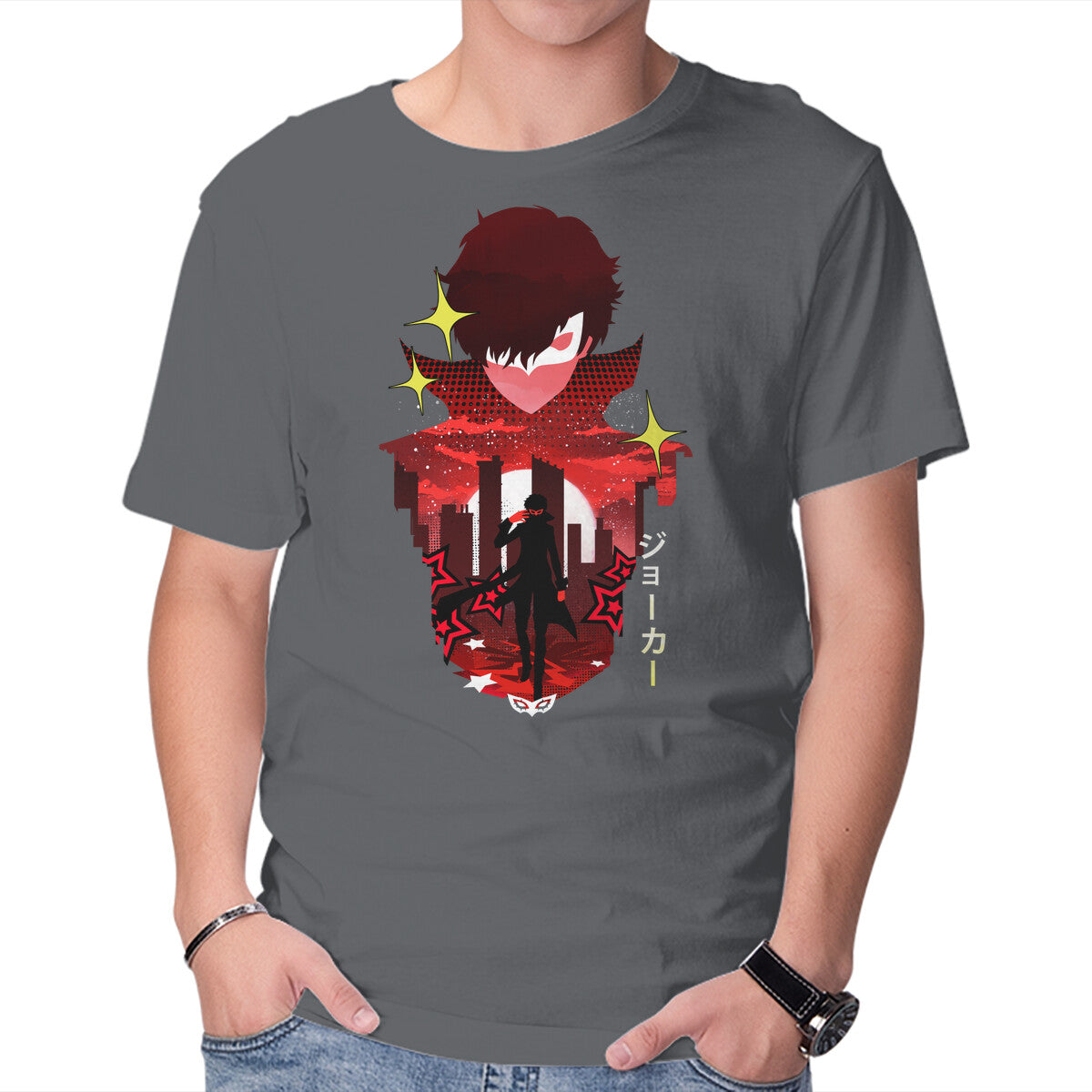 Joker Sunset – Anime Graphic T-Shirt in charcoal, product display