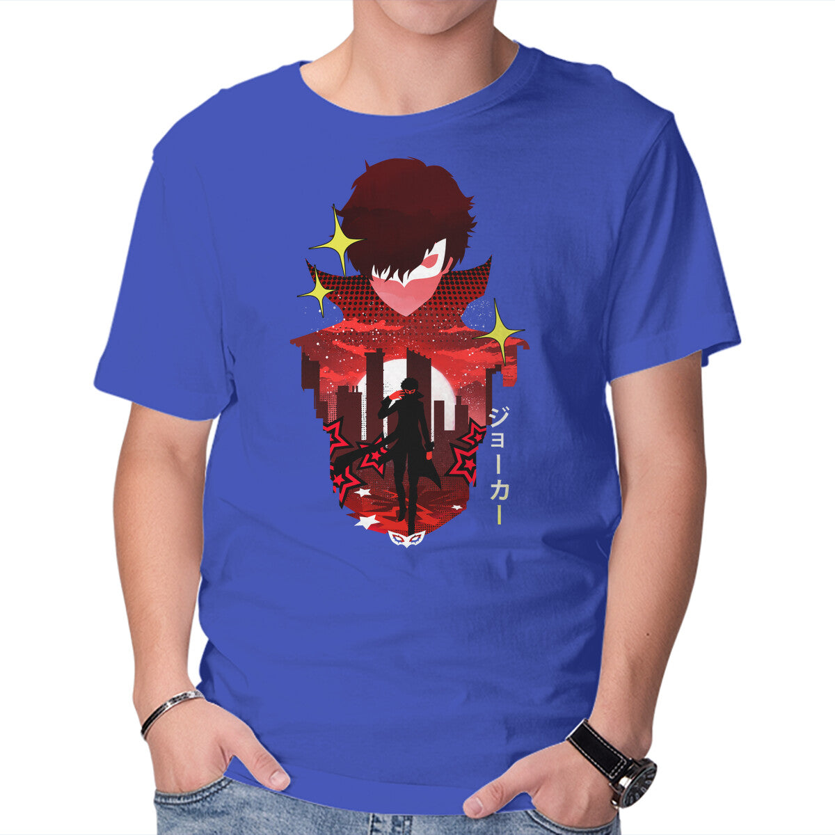Joker Sunset – Anime Graphic T-Shirt in royal blue, product display