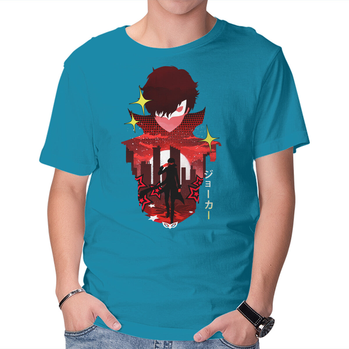 Joker Sunset – Anime Graphic T-Shirt in turquoise, product display