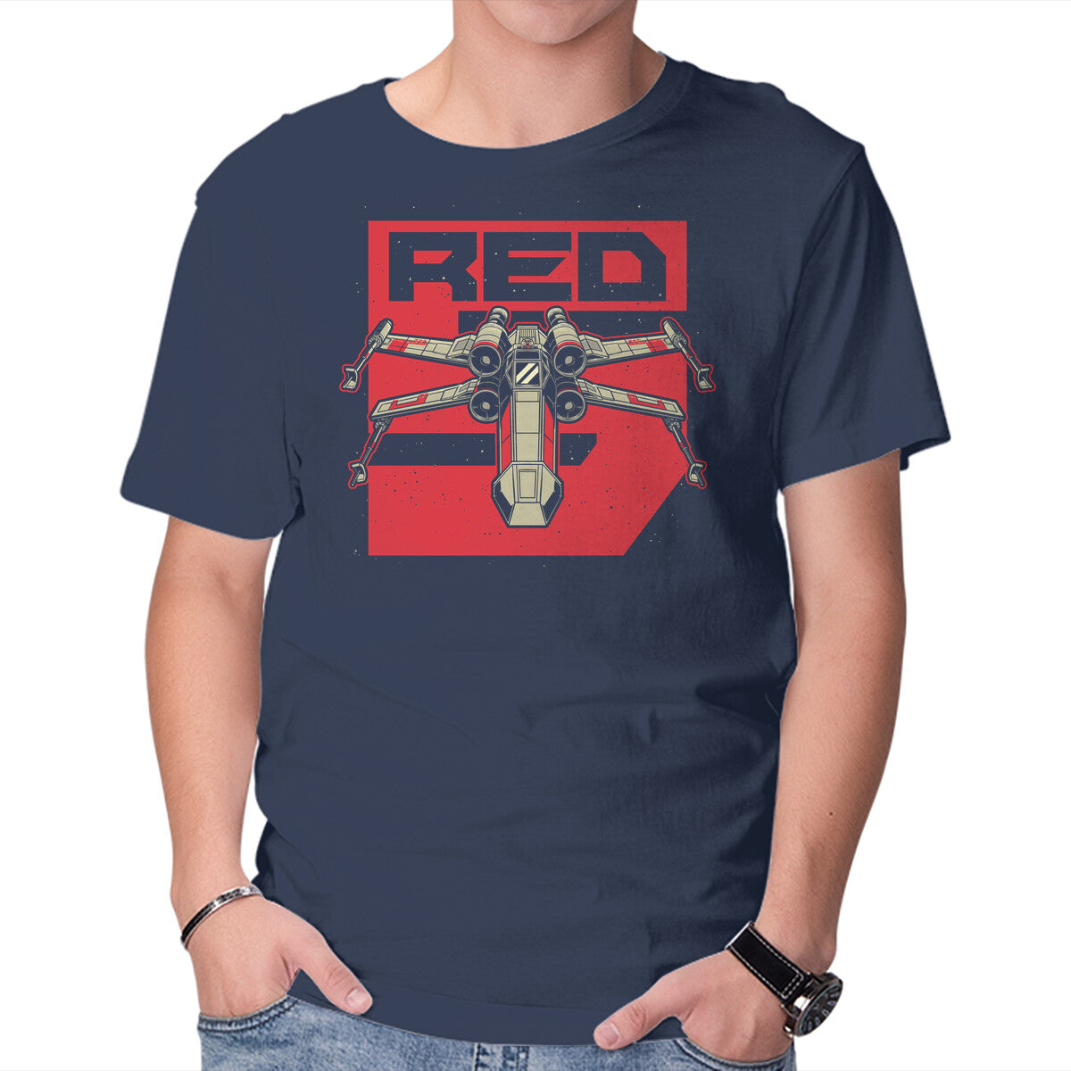 Red Spaceship Revolution – Sci-Fi Graphic T-Shirt in navy, product display