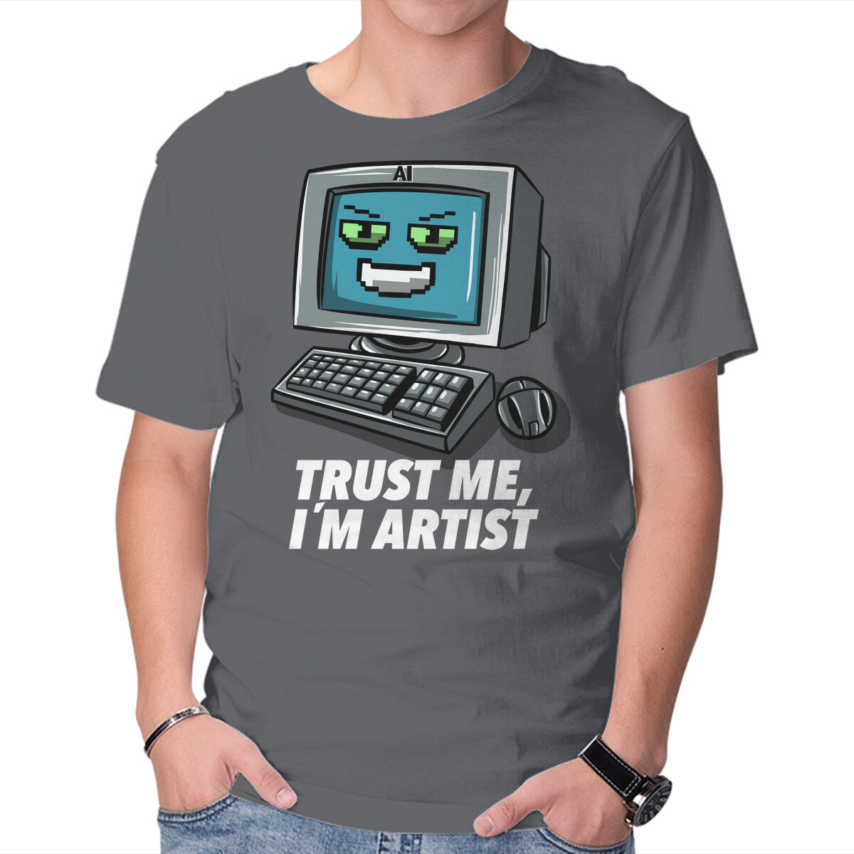 AI Artist – Funny Graphic T-Shirt in charcoal, product display