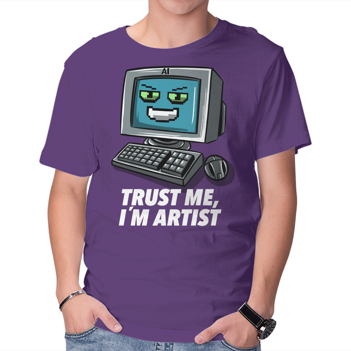 AI Artist – Funny Graphic T-Shirt in purple, product display