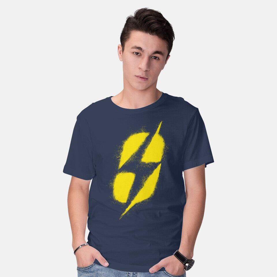 Model wearing navy Ground Zero Fallout – Gaming Graphic T-Shirt