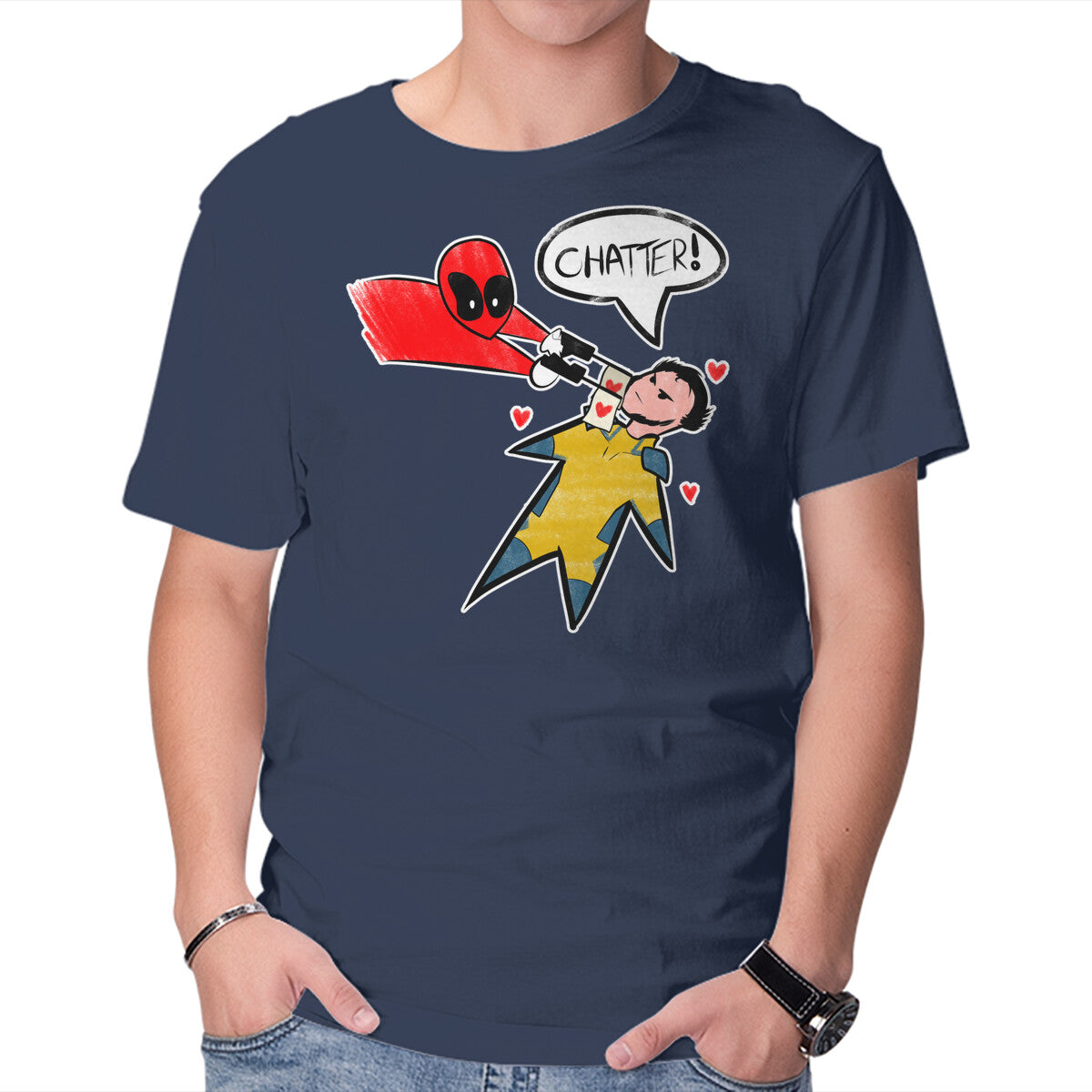 The Chatty Mercenary – Movie Graphic T-Shirt in navy, product display
