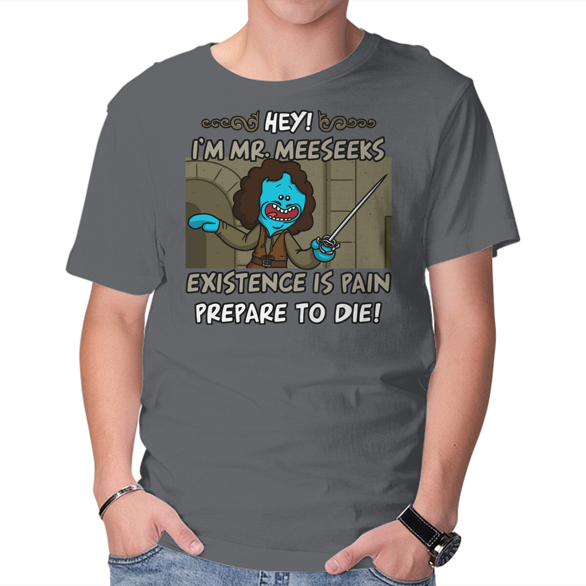 Vengeful Purpose – Fantasy Graphic T-Shirt in charcoal, product display