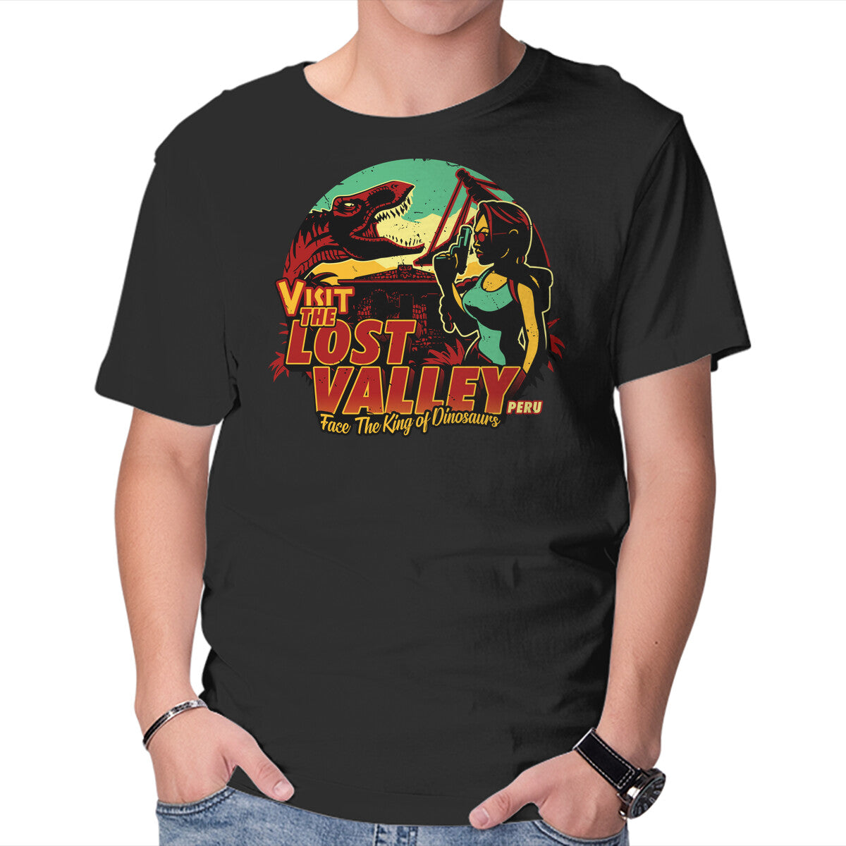 The Lost Valley – Gaming Graphic T-Shirt in black, product display