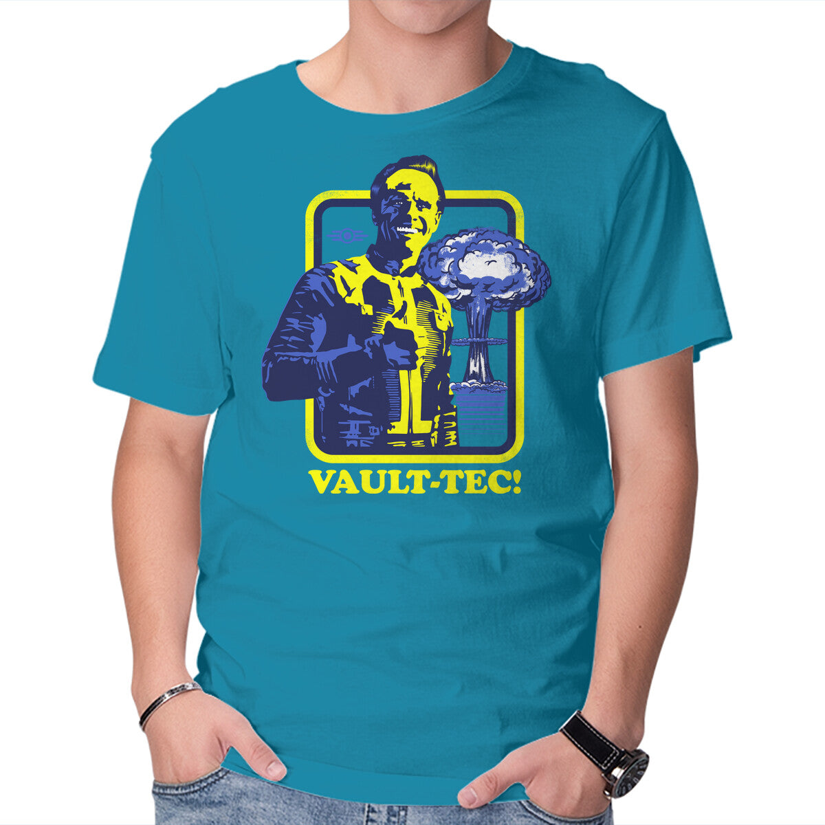 Vault Tec Coop – Gaming Graphic T-Shirt in turquoise, product display