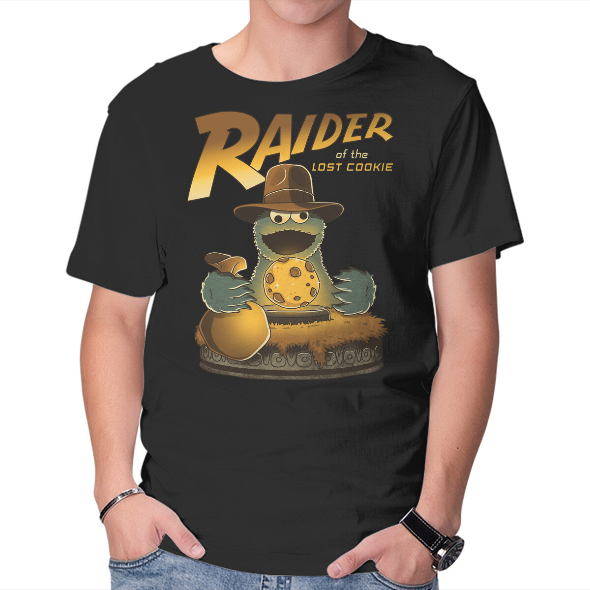 Raider Of The Lost Cookie – Movie Graphic T-Shirt in black, product display