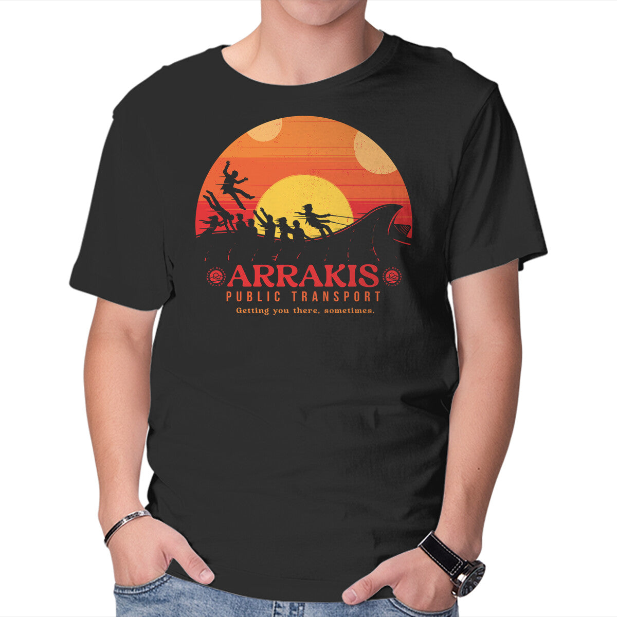 The Arrakis Train – Fantasy Graphic T-Shirt in black, product display