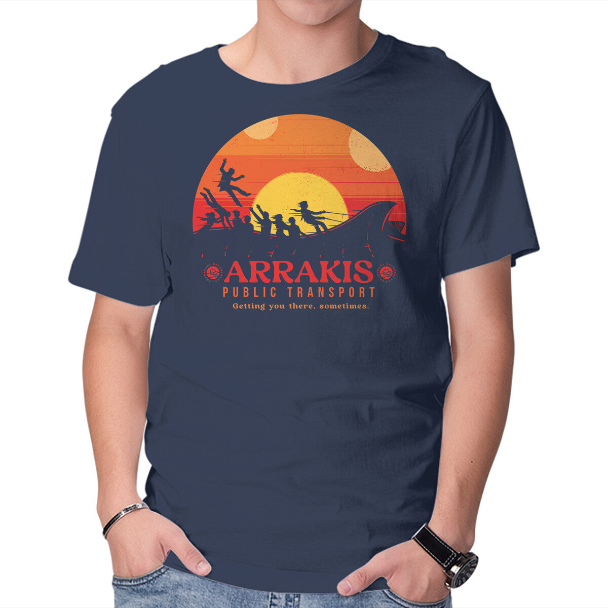 The Arrakis Train – Fantasy Graphic T-Shirt in navy, product display