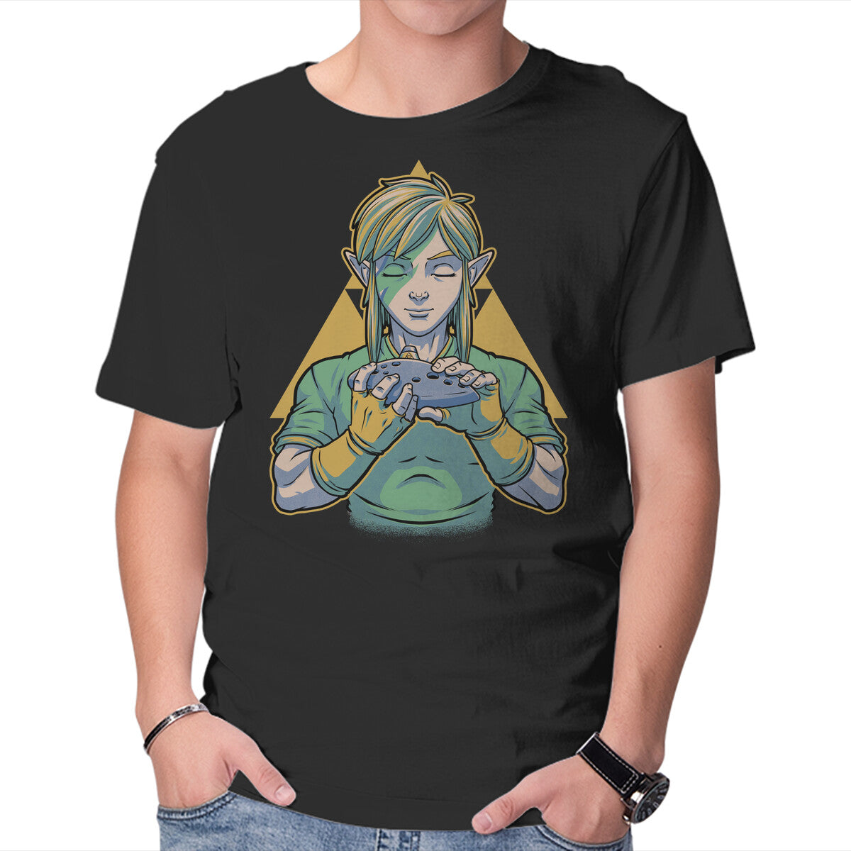 Glam Rock Elf – Gaming Graphic T-Shirt in black, product display