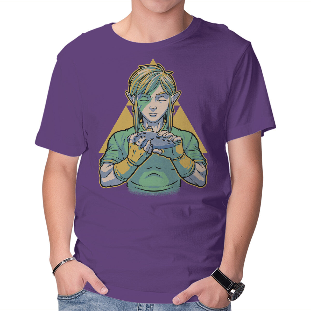 Glam Rock Elf – Gaming Graphic T-Shirt in purple, product display