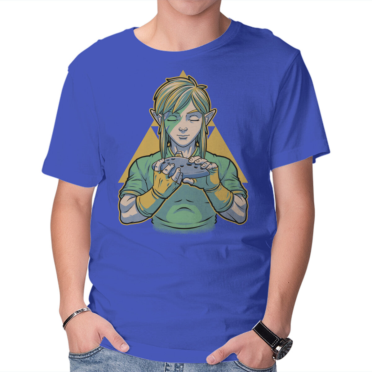 Glam Rock Elf – Gaming Graphic T-Shirt in royal blue, product display
