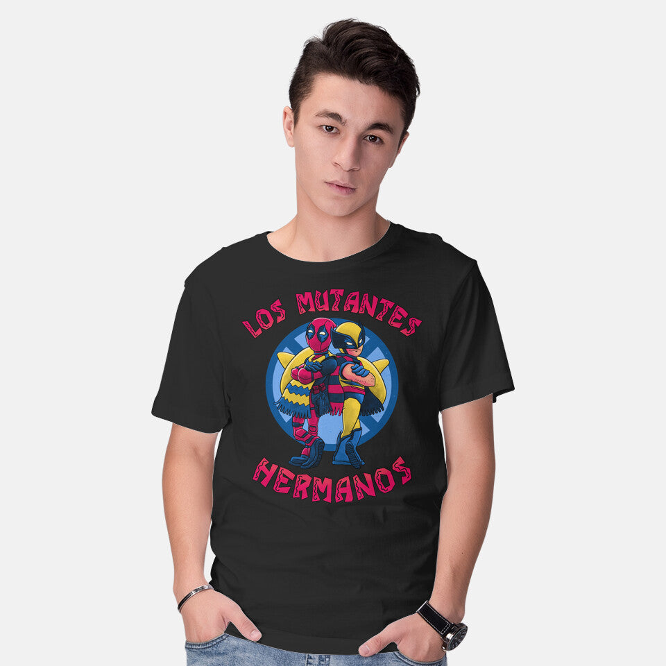 Model wearing black Los Mutantes Hermanos – Movie Graphic T-Shirt