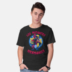 Model wearing black Los Mutantes Hermanos – Movie Graphic T-Shirt