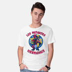 Model wearing white Los Mutantes Hermanos – Movie Graphic T-Shirt