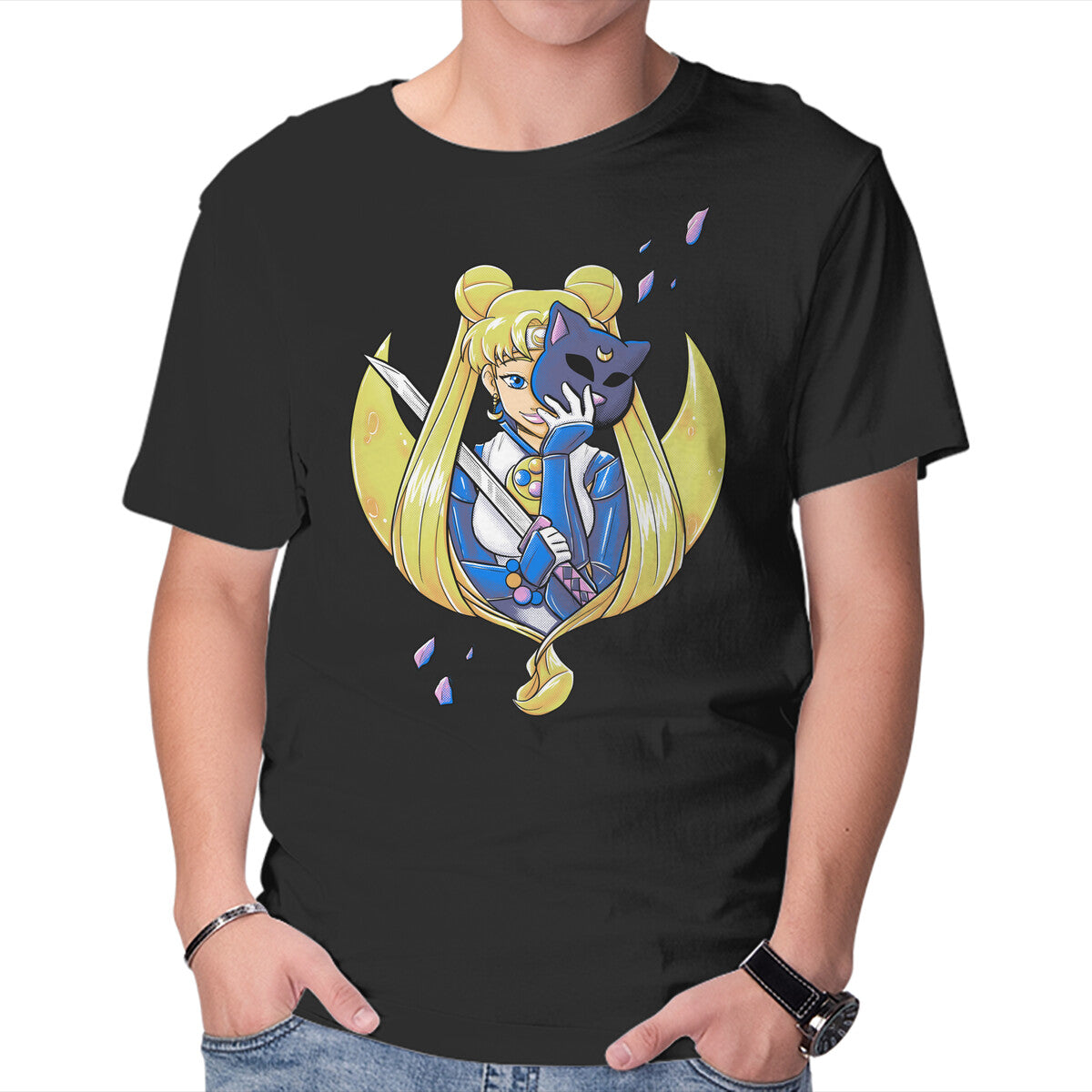 Ninja Moon Princess – Anime Graphic T-Shirt in black, product display