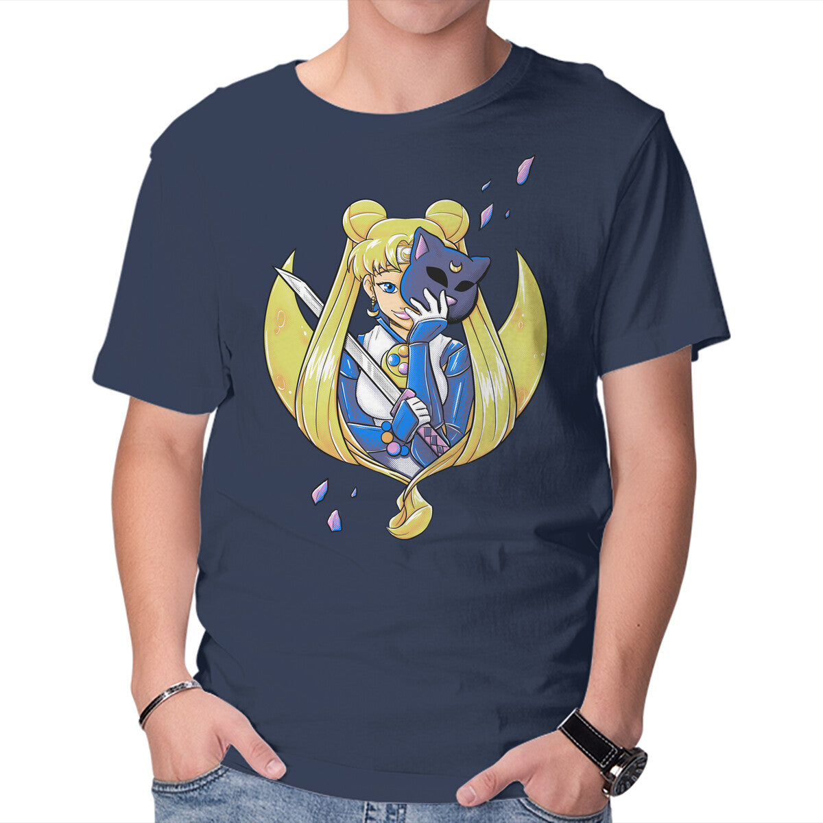 Ninja Moon Princess – Anime Graphic T-Shirt in navy, product display
