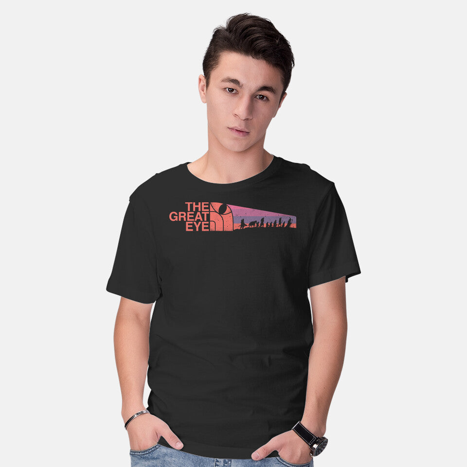 Model wearing black The Great Eye – Fantasy Graphic T-Shirt