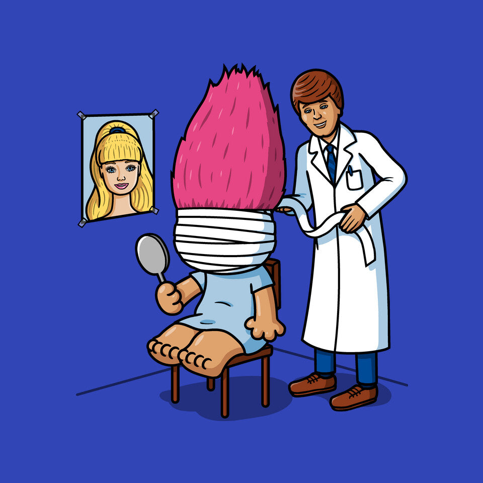 Doll Surgery – Movie Graphic T-Shirt design artwork for royal blue graphic T-shirt