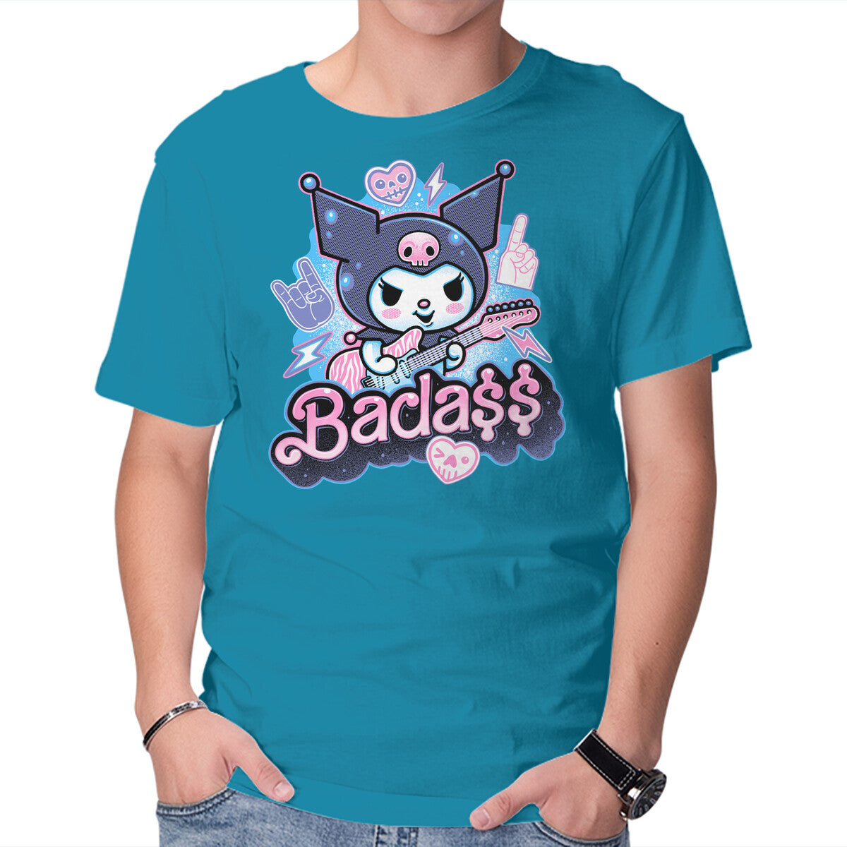 The Baddest Ever – Cat Graphic T-Shirt in turquoise, product display
