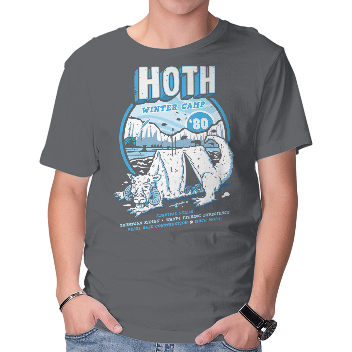 Hoth Winter Camp – Sci-Fi Graphic T-Shirt in charcoal, product display