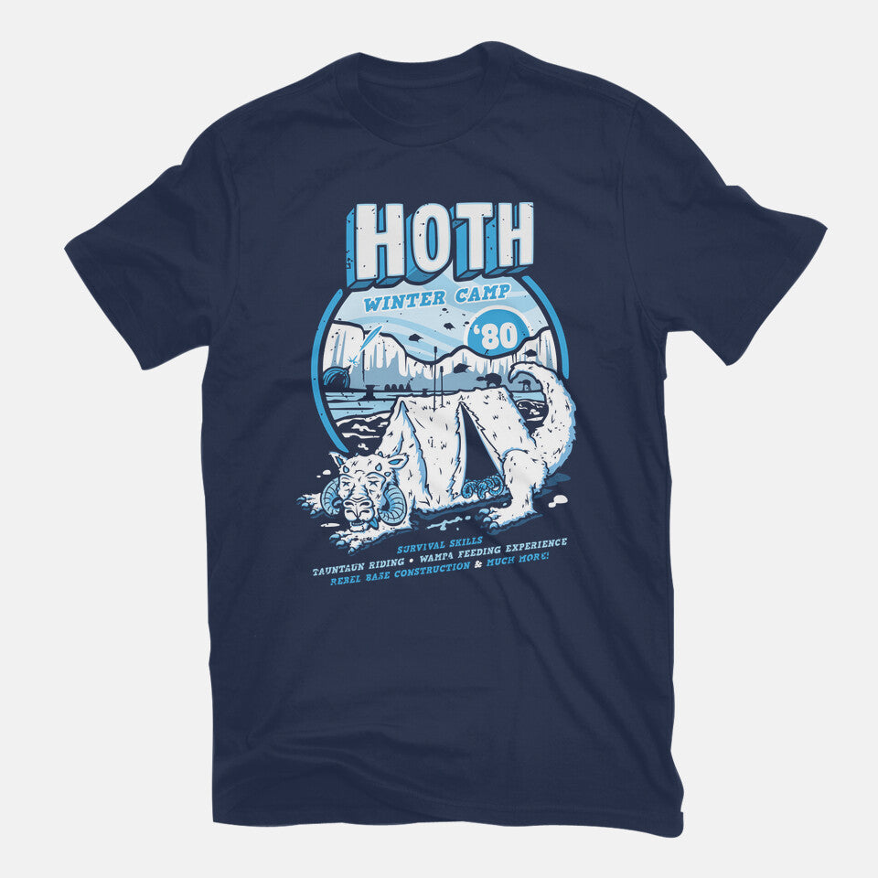 Hoth Winter Camp – Sci-Fi Graphic T-Shirt in navy, flat-lay product view