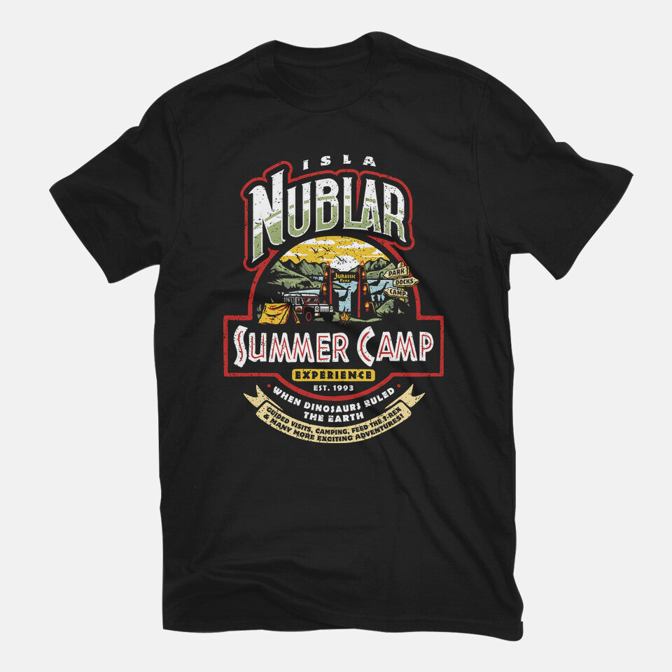 Jurassic Camp – Movie Graphic T-Shirt in black, flat-lay product view