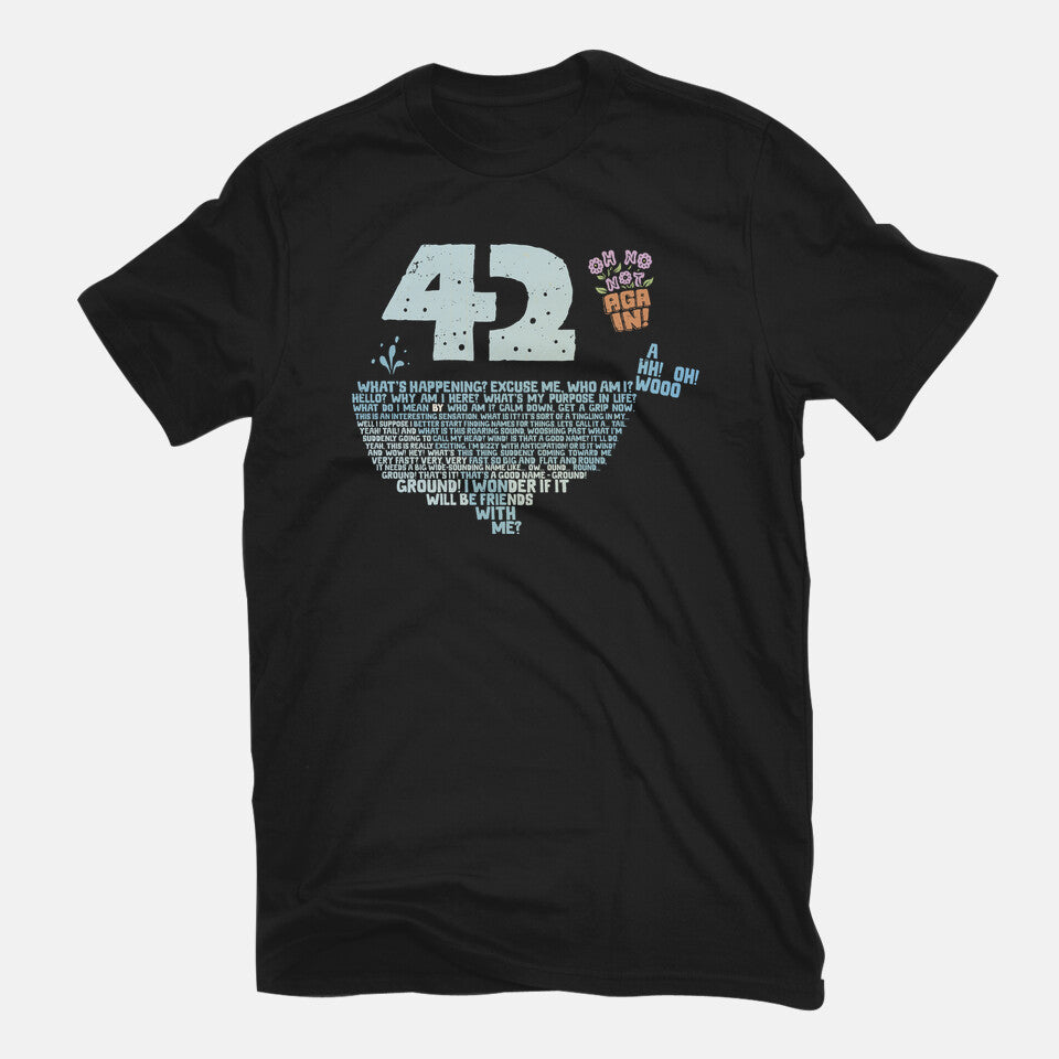 Not Again – Sci-Fi Graphic T-Shirt in black, flat-lay product view