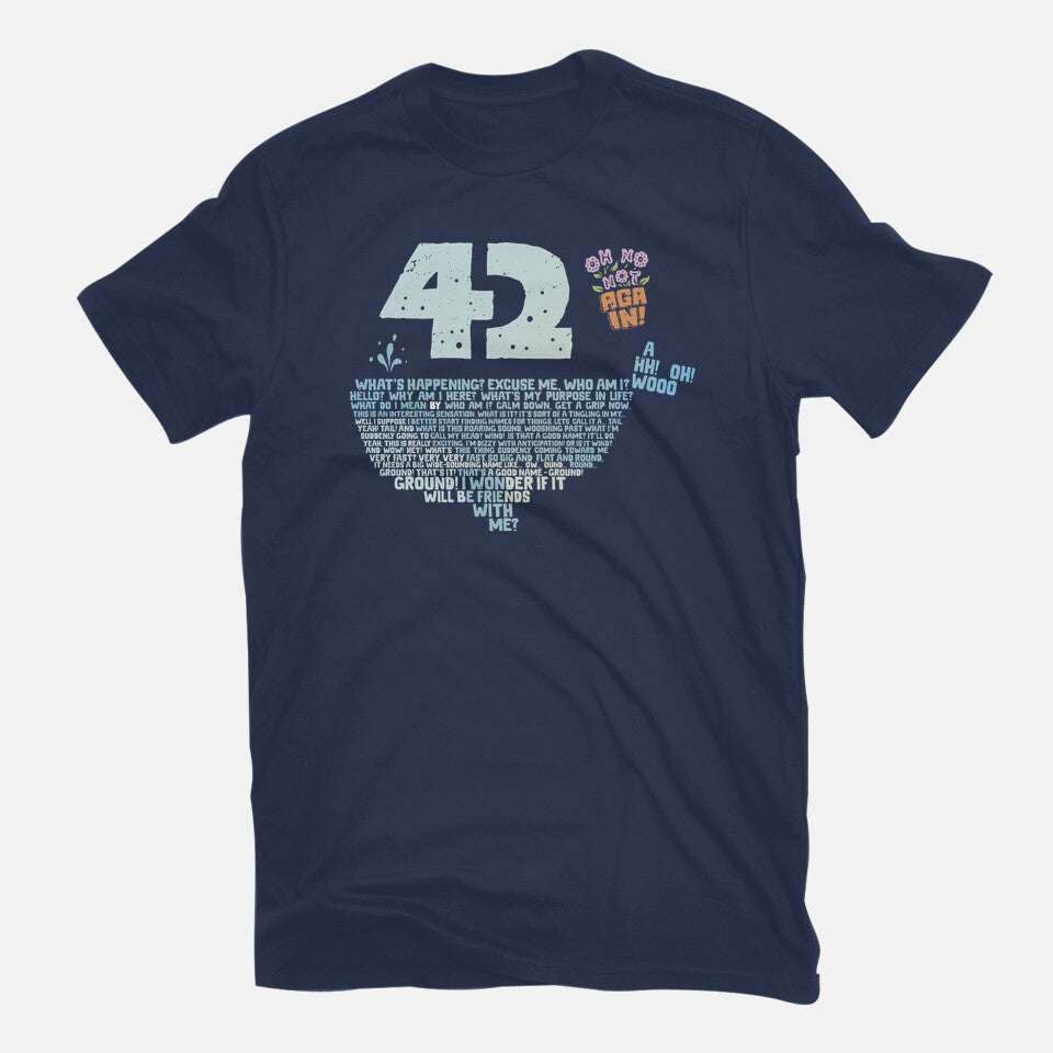 Not Again – Sci-Fi Graphic T-Shirt in navy, flat-lay product view