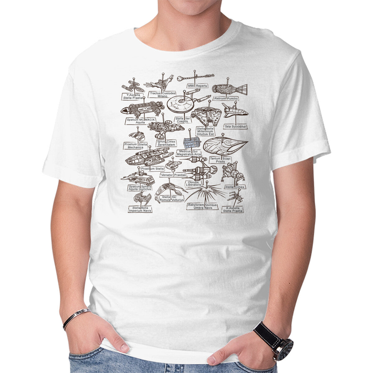 The Collection – Sci-Fi Graphic T-Shirt in white, product display
