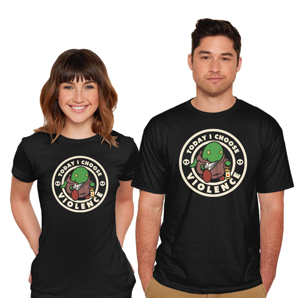 Model wearing black Violent Tonberry – Gaming Graphic T-Shirt
