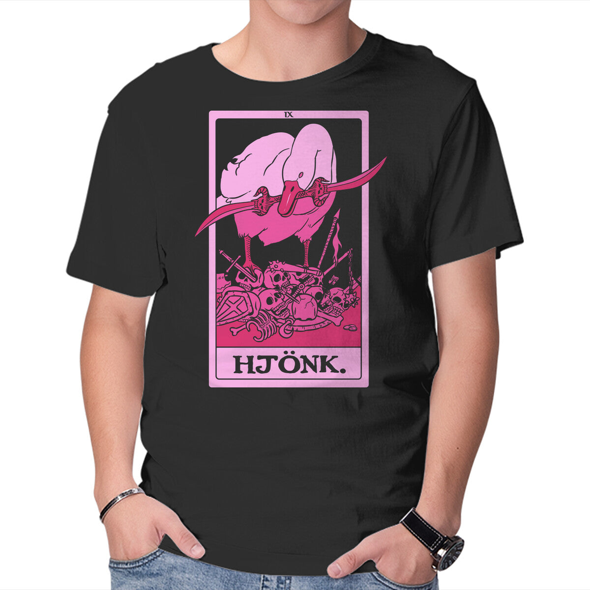 Hjonk Tarot – Gaming Graphic T-Shirt in black, product display