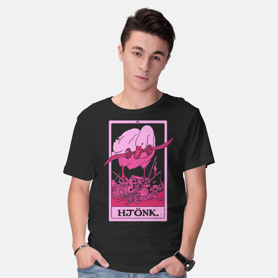 Model wearing black Hjonk Tarot – Gaming Graphic T-Shirt