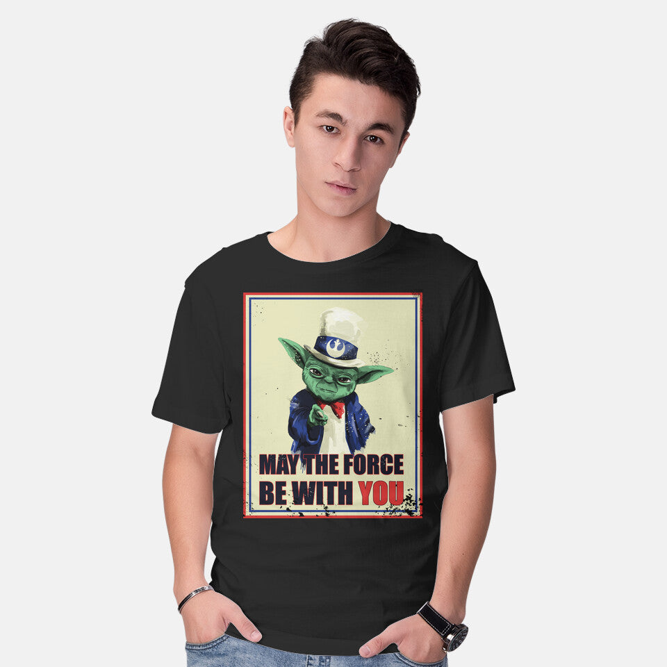 Model wearing black May The Force Be With You – Sci-Fi Graphic T-Shirt