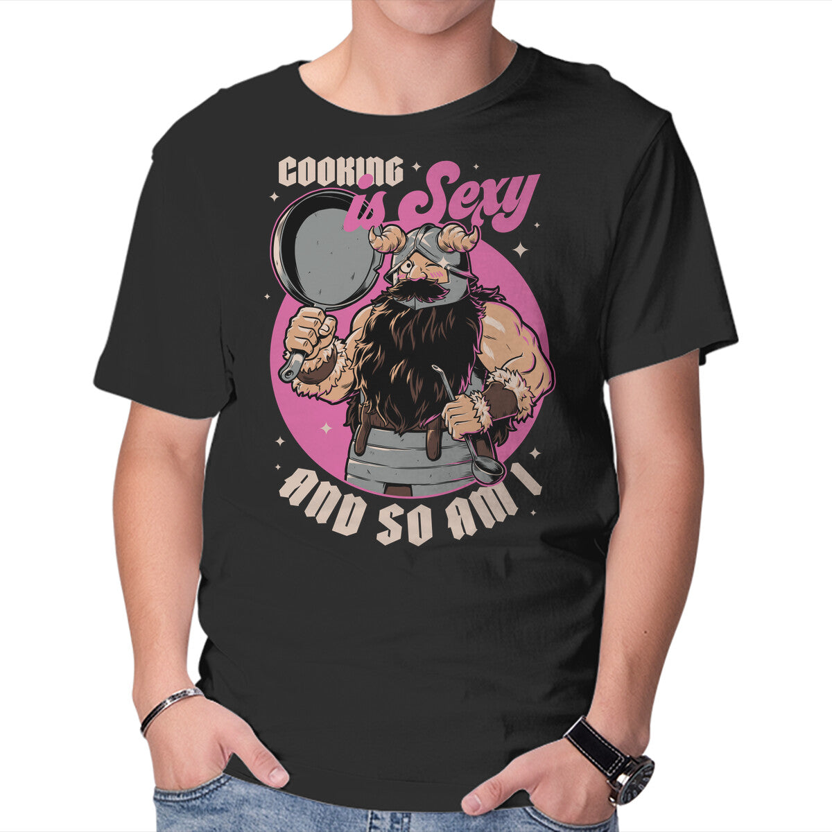 Cooking Dwarf – Gaming Graphic T-Shirt in black, product display