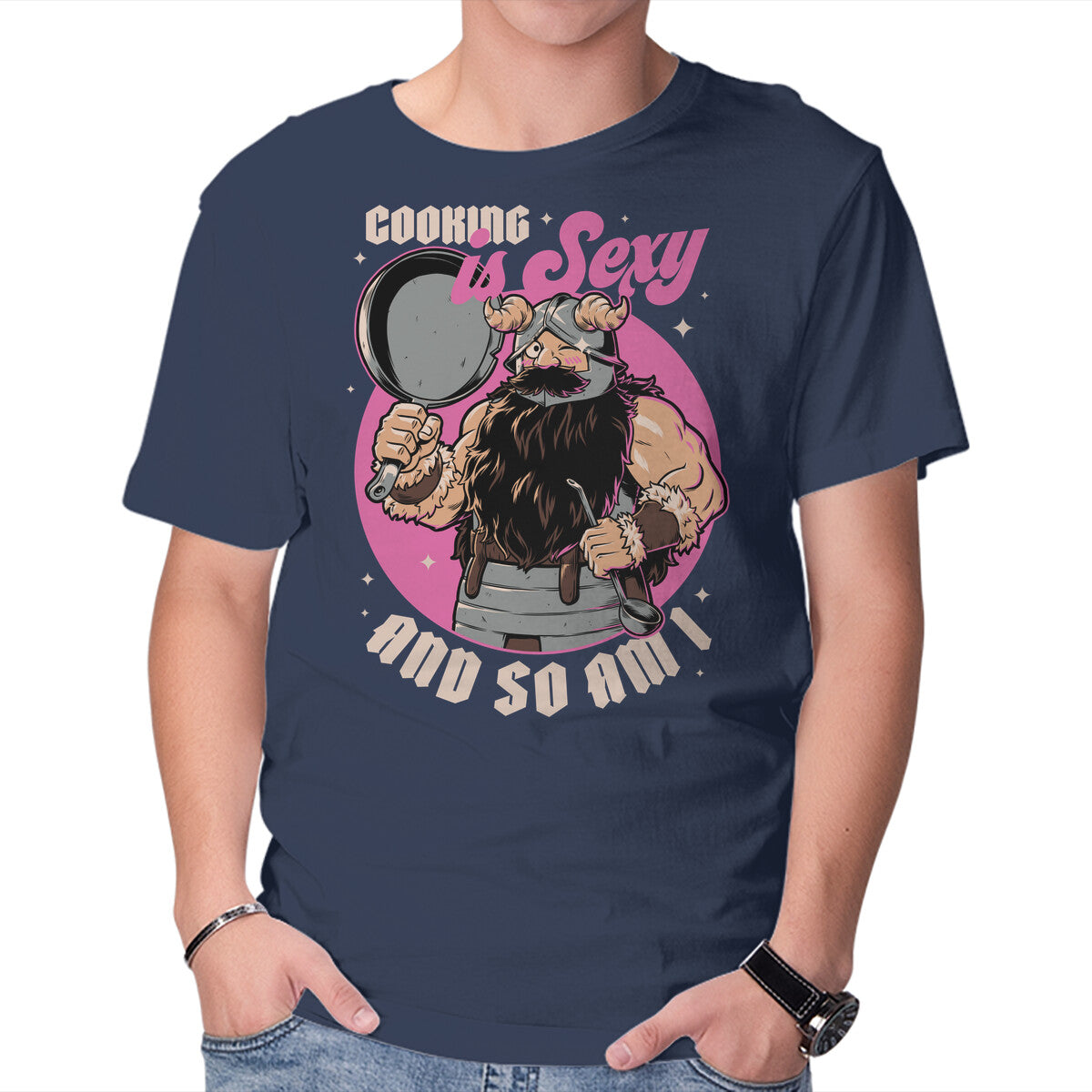 Cooking Dwarf – Gaming Graphic T-Shirt in navy, product display