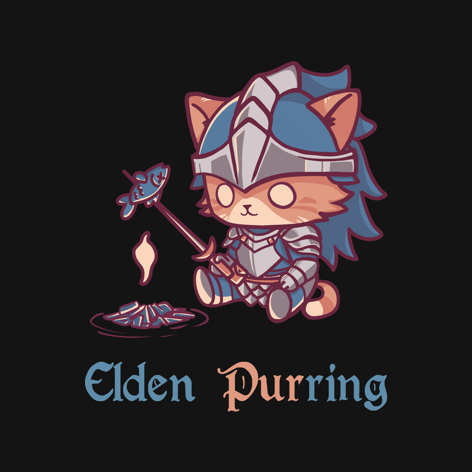 Elden Purring – Cat Graphic T-Shirt design artwork for black graphic T-shirt