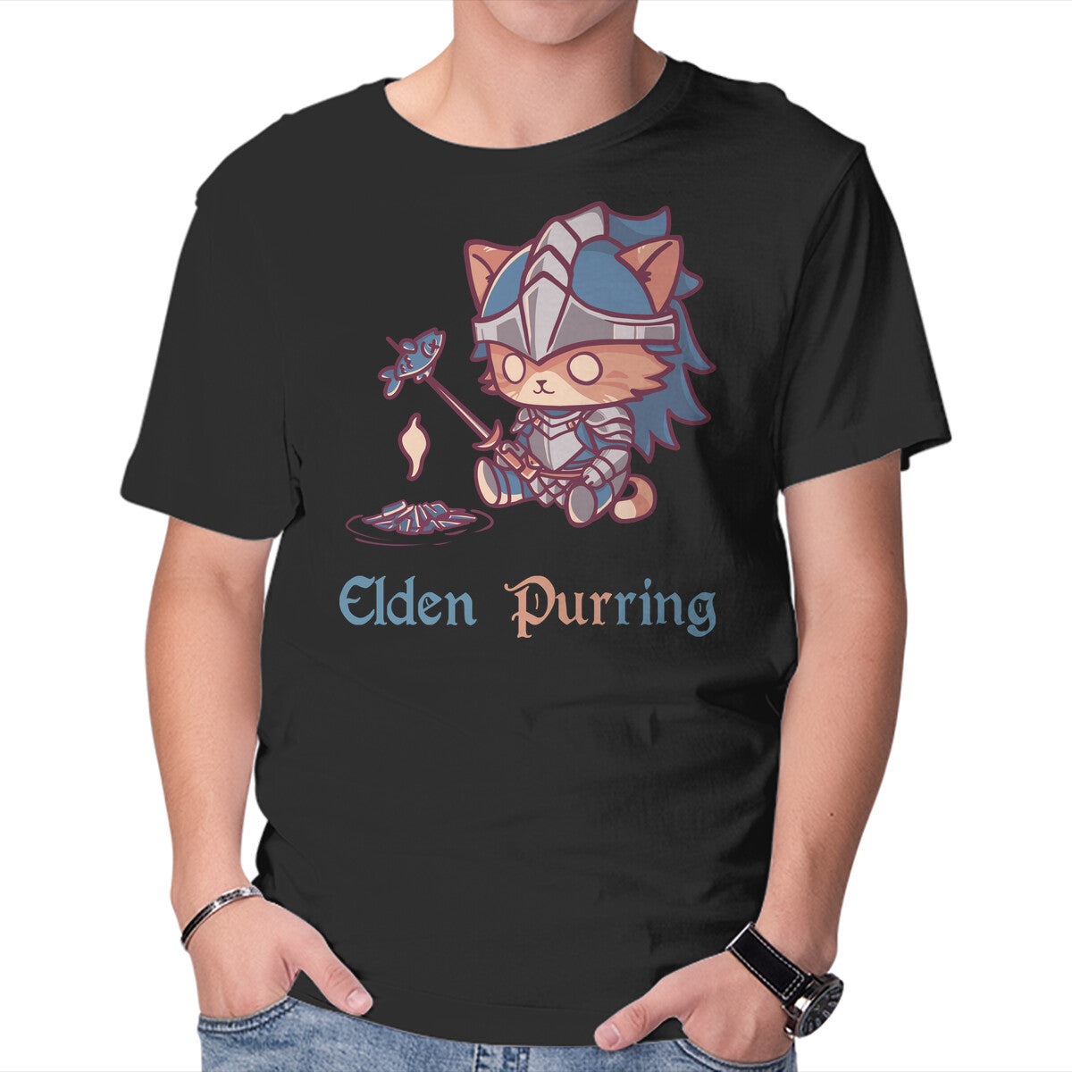Elden Purring – Cat Graphic T-Shirt in black, product display