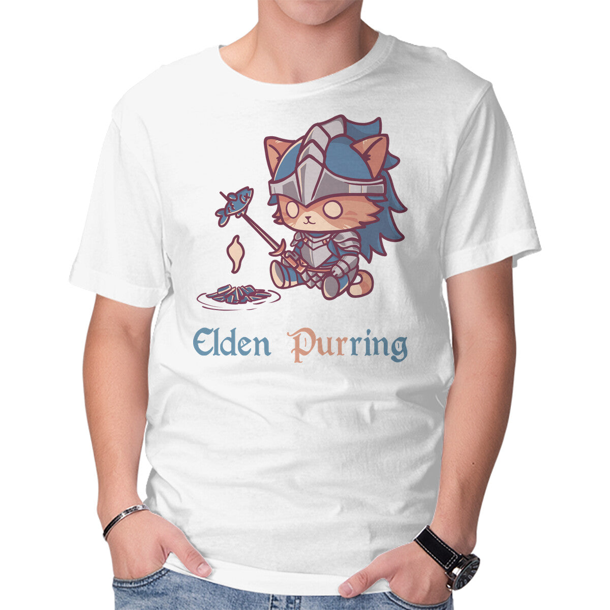 Elden Purring – Cat Graphic T-Shirt in white, product display