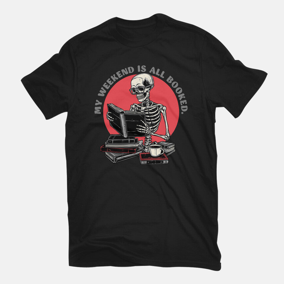 Weekend Reader – Horror Graphic T-Shirt in black, flat-lay product view
