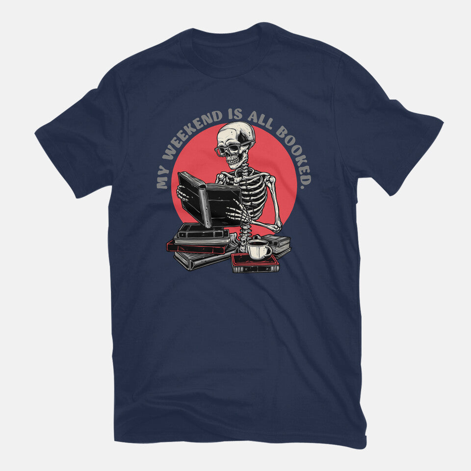 Weekend Reader – Horror Graphic T-Shirt in navy, flat-lay product view