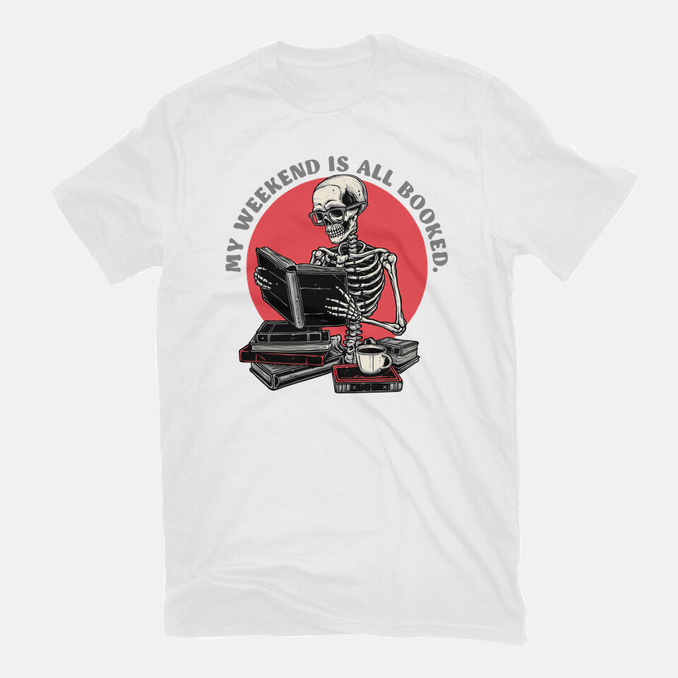 Weekend Reader – Horror Graphic T-Shirt in white, flat-lay product view
